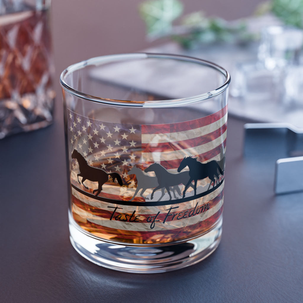Patriotic Rocks Glass, American Flag Decor, Gift for Horse Lovers, Freedom Themed Drinkware, Country Style Home Bar