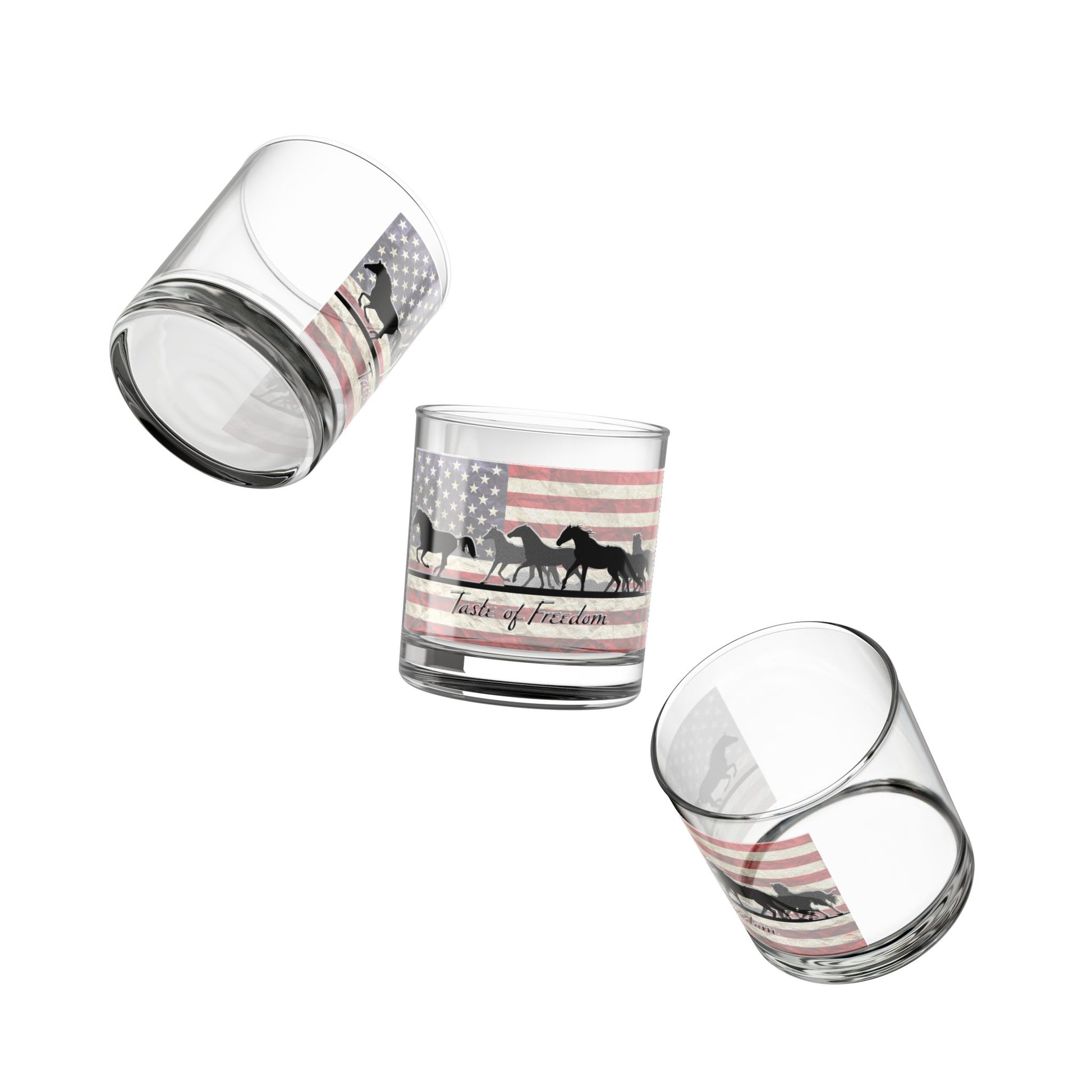 Patriotic Rocks Glass, American Flag Decor, Gift for Horse Lovers, Freedom Themed Drinkware, Country Style Home Bar