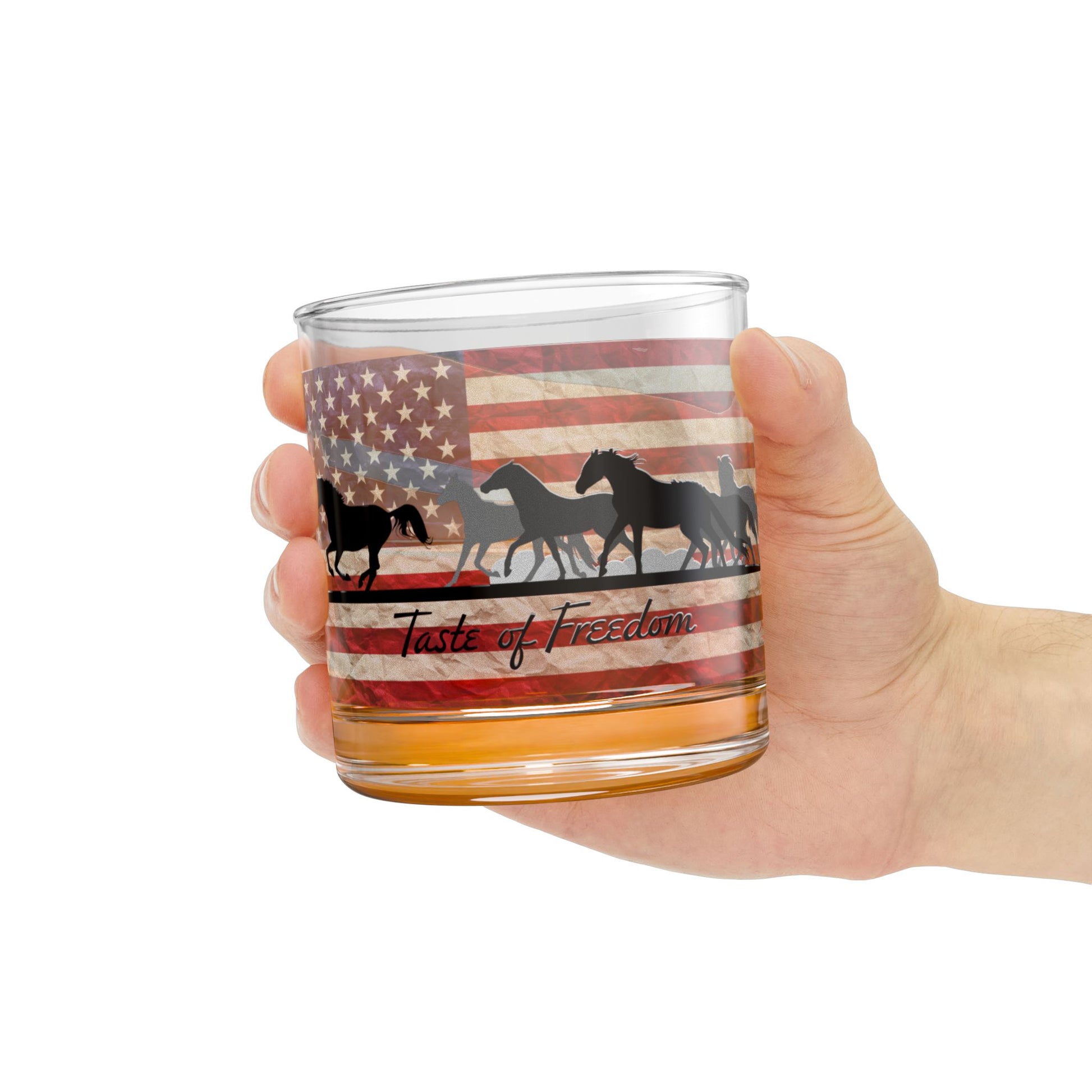 Patriotic Rocks Glass, American Flag Decor, Gift for Horse Lovers, Freedom Themed Drinkware, Country Style Home Bar