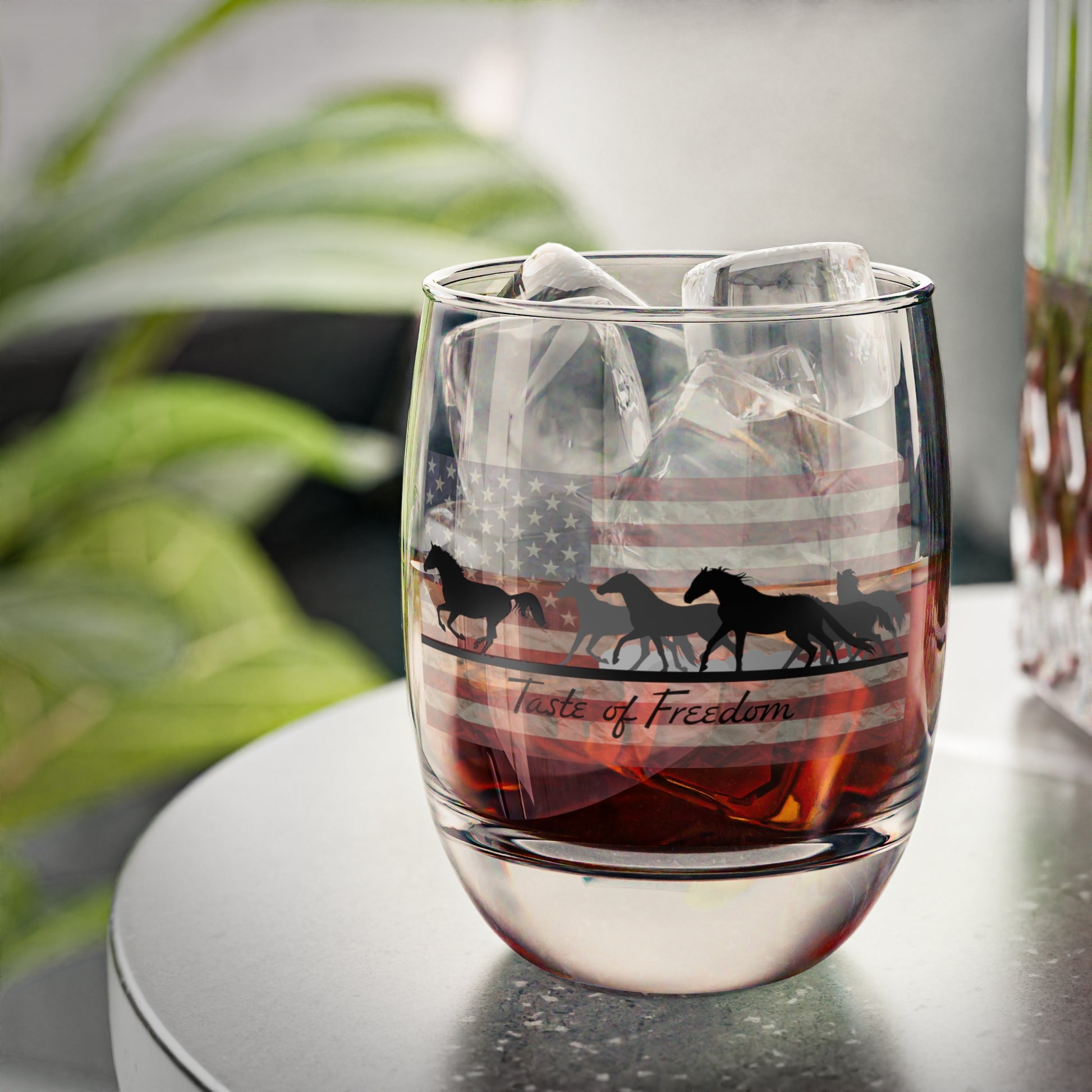Bourbon Glass with Horses - Taste of Freedom