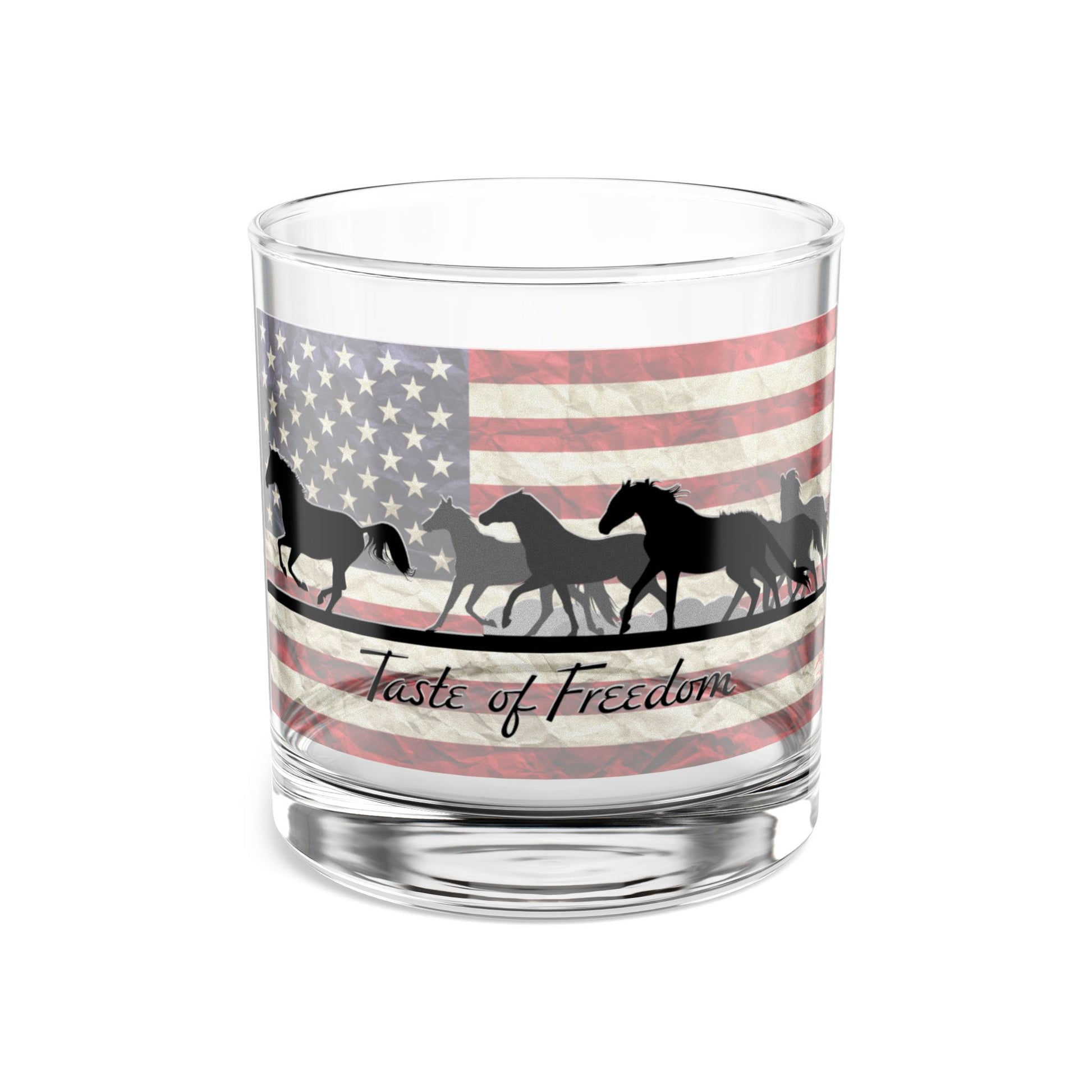 Patriotic Rocks Glass, American Flag Decor, Gift for Horse Lovers, Freedom Themed Drinkware, Country Style Home Bar